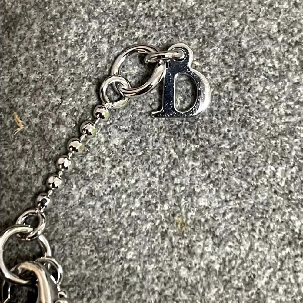 CHRISTIAN DIOR Bracelet Oblique Domino Logo Double Charm Silver Pink + Pouch Bag - Picture 7 of 8